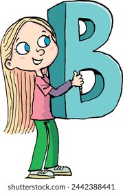 girl is holding the capital letter B