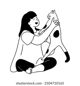 Girl holding a cat illustration 