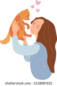 girl holding cat illustration vector on white background girl holding hugging kitten pet love emotions sweet valentine hearts animal love cartoon woman holding orange cat veterinary visit