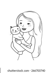 girl holding cat  vector illustration