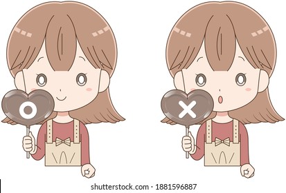 A girl holding chocolate in her hand and judging