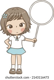 girl holding circle sign character kawaii style cute anime cartoon drawing illustration vector doodle