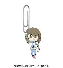 Girl holding clips. Vector design. 