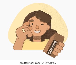 Girl holding coffee bean in her hand