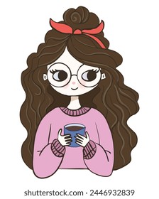 Girl holding a coffee mug illustration