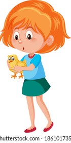 Girl holding cute animal cartoon character isolated on white background illustration