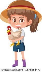 Girl holding cute animal cartoon character isolated on white background illustration