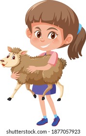 Girl holding cute animal cartoon character isolated on white background illustration