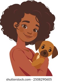 A girl holding a dog in her arms 