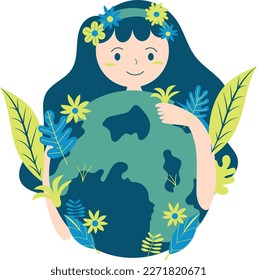 A girl holding earth illustration