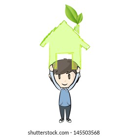 Girl holding an ecological icon. Vector design. 