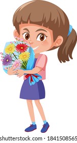 Girl holding flower in pot cartoon character isolated on white background illustration