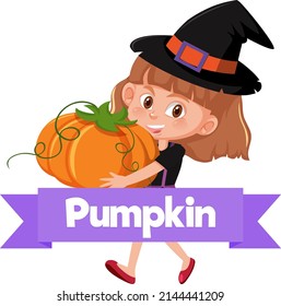 A girl holding fruit with letter on white background illustration