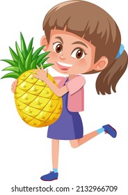 A girl holding fruit on white background illustration