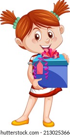 A Girl Holding A Gift Box Cartoon Character On White Background Illustration