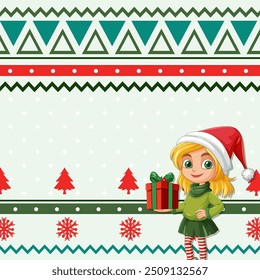 Girl holding a gift box in festive attire