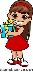 girl holding a gift box vector cartoon illustration