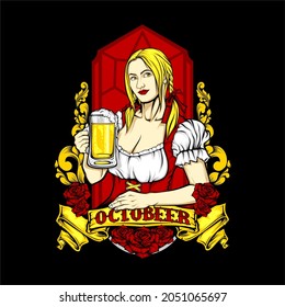 a girl holding glass of beer with vintage background