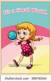 Girl holding globe on her plam illustration