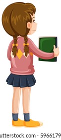 Girl holding green book illustration