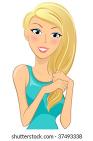 Girl Holding Hair - Vector