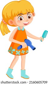 A girl holding hairdressing tools on white background illustration