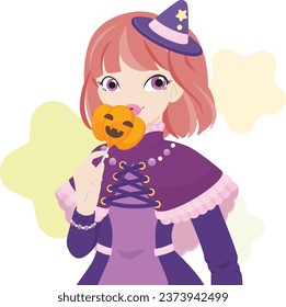 Girl Holding Halloween Pumpkin Candy