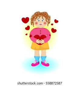 Girl holding in hand heart vector
