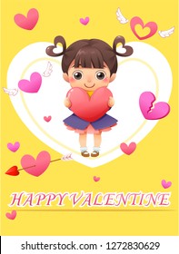 Girl holding heart in love, vector illustration