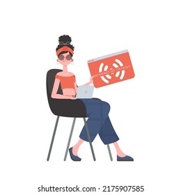 The girl is holding the IoT icon in her hands. IOT and automation concept. Isolated. Vector illustration in flat style.