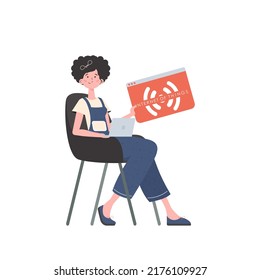 The girl is holding the IoT icon in her hands. IOT and automation concept. Isolated. Vector illustration in trendy flat style.