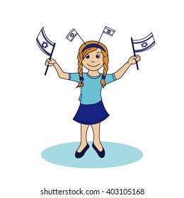 Girl holding the israeli flags. Vector illustration