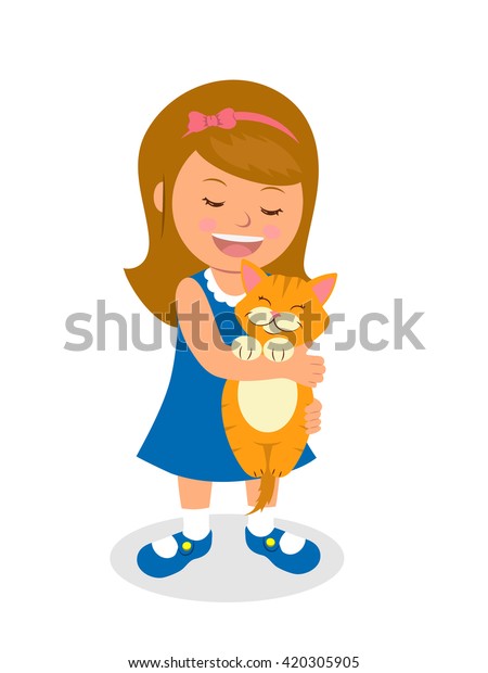 Girl Holding Kitten Isolated Vector Illustration Stock Vector (Royalty ...