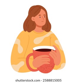 The girl is holding a large cup of coffee in her hand.