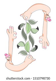 girl holding leaf plant cute illustration