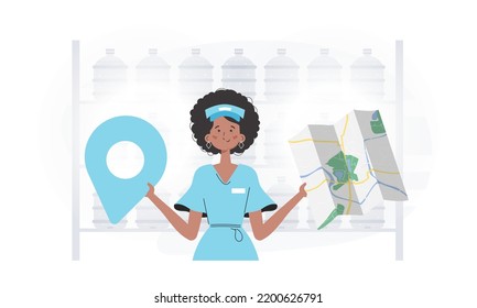 The girl is holding a map. The trendy character is shown to the waist. Vector.