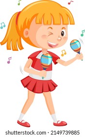 Girl holding maracas on white background illustration