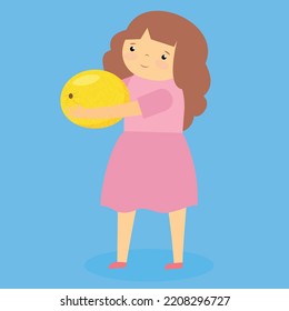 Girl holding a melon in her hands, illustration, vector