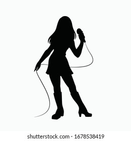 Girl Holding Microphone Silhouette Female Singer Stock Vector (Royalty ...