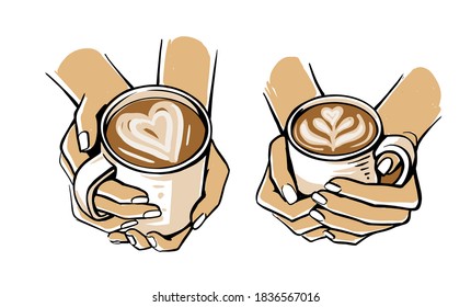 girl holding mug of coffee or tea in her hand