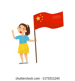 Girl holding national flag of China, design element for Independence Day, Flag Day vector Illustration on a white background