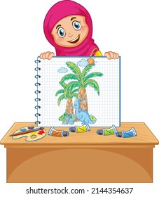 A girl holding notebook with a doodle sketch design on white background illustration