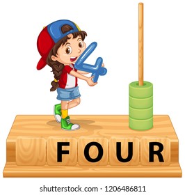 A girl holding number four illustration