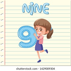 GIrl holding number nine illustration