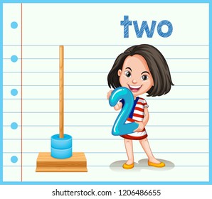 A girl holding number two illustration