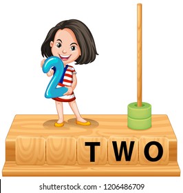 Girl holding number two scene illustration