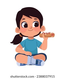 girl holding a nutrition hot dog illustration