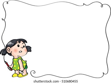 girl holding pencil with frame 