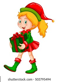 Girl holding present box illustration