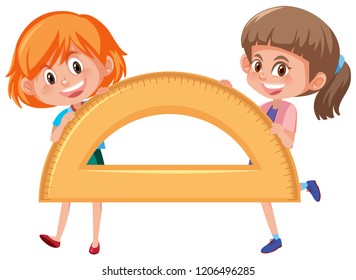 Ilustración de herramienta matemática de protractor de retención de niñas